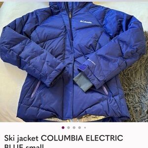 Columbia Women's Electric Blue Ski Jacket small Omni heat/ fur hood